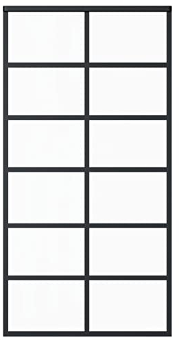 Susany Schiebetür Glastür ESG-Glas und Aluminium,Schiebetürbeschlagsatz Schiebetürsystem Schiebetürbeschlag Glasschiebetür Glasscheibe Tür 102 x 205 cm (B x H),schwarzem Druck, Aluminium