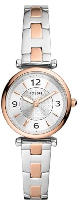 Fossil Damenuhr Carlie, Quarzwerk, 28mm zweifarbiges Edelstahlgehäuse mit Edelstahlarmband, ES5201