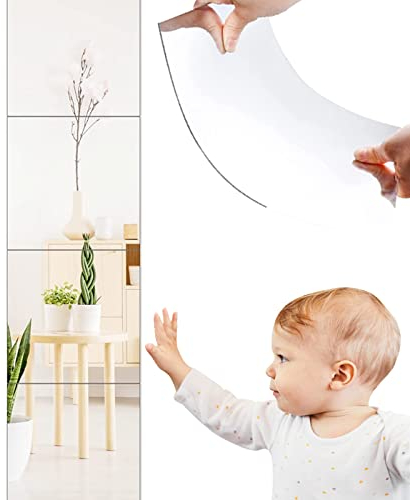 GENNISSY Spiegelfliesen Selbstklebend, 30,5 x 30,5 cm x 4 Stück Acryl Spiegel Selbstklebend Klebespiegel, DIY Flexibler Spiegel zum Aufkleben, Spiegelwand Ganzkörperspiegel, Klebespiegel Für Die Wand