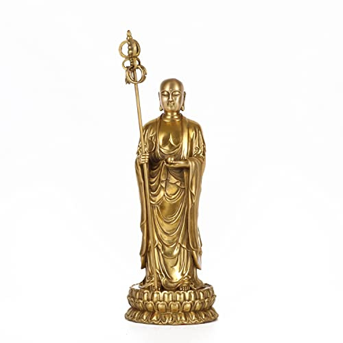NILEEBUKER 8.7 H Gold Brass Ksitigarbha Bodhisattva Statue Tibetan Buddhism Buddha Sculpture Figurine Home Decor