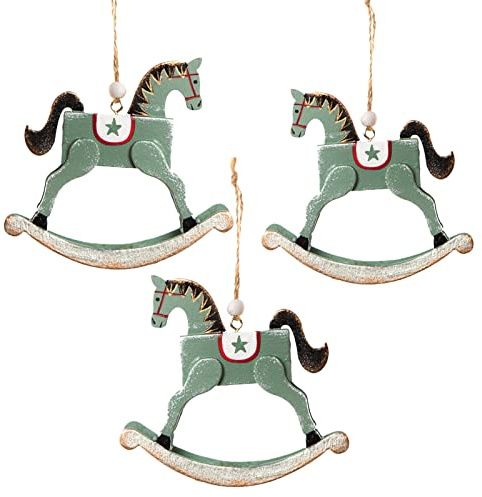 Logbuch-Verlag 3 Holz Weihnachten Anhänger Pferdchen Mint weiß Weihnachtsanhänger mit Schnur Baumschmuck 9 cm Vintage Holzpferde