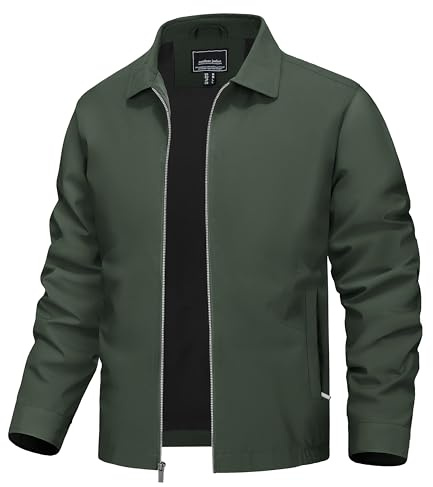 TACVASEN Lightweight Jacket for Men Windbreaker Jacket Business Casual Stylish Fall and Spring Coat Army Green