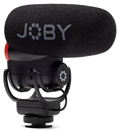 JOBY Wavo Plus, Vlogging-Mikrofon für Kameras, Super-Nierenmikrofon mit Live-Audioüberwachung, Hochpassfilter, Auto-Power-Modus, LED-Batteriestatus, Mikrofon für Kompaktkameras