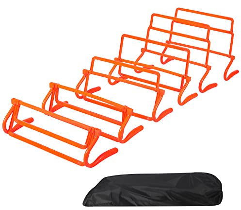 Lineslife 6 Packungen Agility-Hürden, 4 höhenverstellbare Geschwindigkeitstrainingshürden, tragbares Geschwindigkeitstrainingsgerät mit Tragetasche, Orange