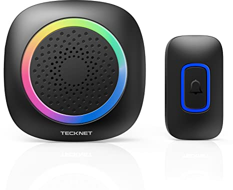 TECKNET Wireless Doorbell, Battery Powered Doorbell with RGB Light, IP66 Waterproof Portable Cordless Door Chime Kit, 1300 Feet Wireless Range, 60 Chimes & 5 Level Volume with 4.5 Year Battery Life