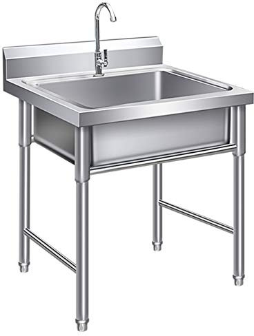 Fregadero de cocina con protector contra salpicaduras alto, fregadero de acero inoxidable con patas, fregadero de lavado a mano para garaje, restaurante, cocina al aire libre, tazón individu