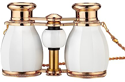 ESSLNB Opera Glasses Binoculars for Women Adults 4X30mm Theater Glasses Compact Binoculars for Theater and Concerts Antique with Case Removable Chain White