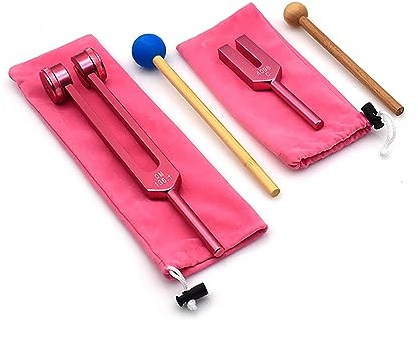 Om 136.1Hz & 4096Hz C Stimmgabel Rose Pink Set, Chakra Sound Healing Percussion Instrument mit Mallet & Bag, Ideal for Yoga Meditation