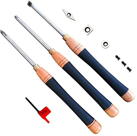 Carbide Tipped Wood Lathe Turning Tools Set Wood Lathe Chisel Set,Carbide Lathe Turning Tool with Comfort Grip Hardwood Handles Heavy Duty Steel Riveted Ferrules Round/Square/Diamond Shaped Cutte
