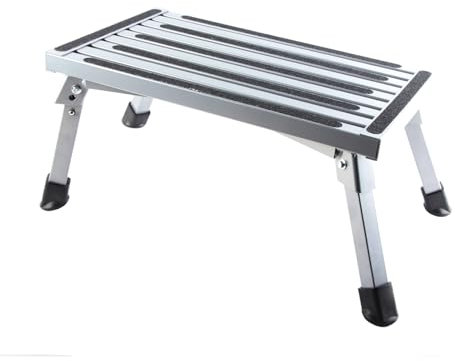 Headerbs Sgabello Pieghevole, Sgabello per Camper Piedini in Gomma Multifunzionali Sgabello Pieghevole per Camper Stabile in Lega di Alluminio Grigio Argento