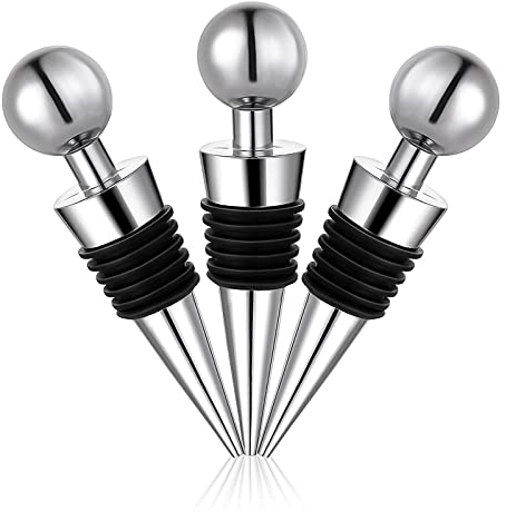 Tappi per bottiglia Hononwii, 3 tappi per bottiglie di vino, champagne, prosecco, birra, liquori, argentati, in plastica silicone, rotondi, adatti per il lavastoviglie