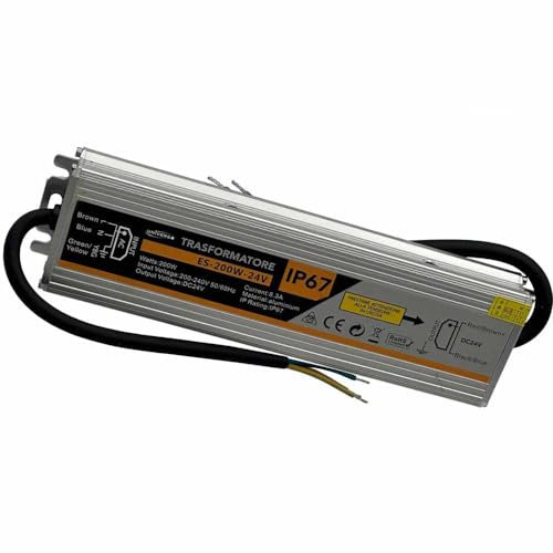 Vetrineinrete® Alimentatore stabilizzato impermeabile in metallo DC24v 8,3A 200 watt IP67 trasformatore 220v per strip led telecamere