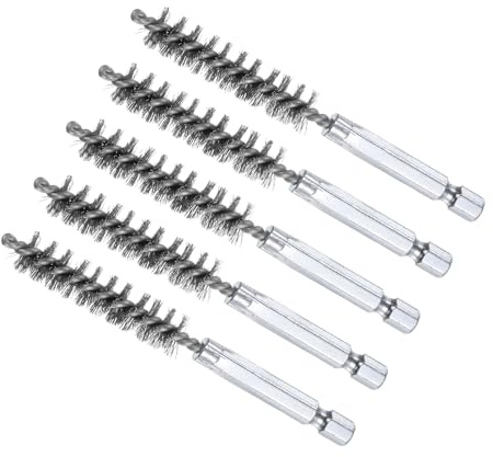 CoCud Bore Brush, 11mm Dia 4 Inch Length, 304 Stainless Steel Cleaning Wire Brushes with 1/4 Inch Hex Shank - (Applications: for Power Drill, Die Grinder), 5-Pieces