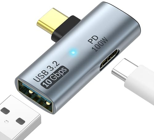 TiMOVO 2-in-1 Type C auf USB 3.2 Adapter mit 100W Ladeanschluss, 10Gbps Type C Stecker auf USB A Buchse OTG Splitter Konverter für Rog Ally, Steam Deck, iPad Pro/Air, MacBook, iPhone 15 Serie, Grau