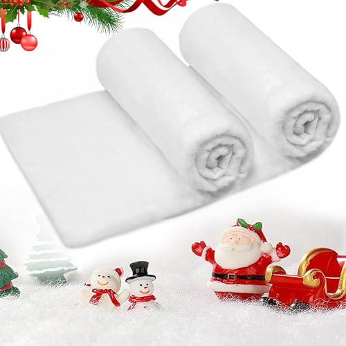 HXUING 2 Stück Weihnachten Schneedecken Rolle 150X40cm, Weihnachten Künstliche Schneematte Dicke Weiße Flauschige Kunstschnee Decke, Extra Weich und Extra Flauschig, Schneewatte als Dekoschnee