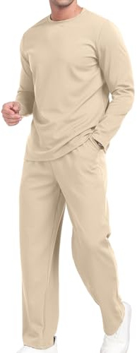 KUYIGO Men's Crew Neck 2 Piece Outfits Long Sleeve Pullover Set Waffle Tops Bottoms Casual Mens t Shirt Suit Sweatshirt and Joggers Loungewear S-XXL