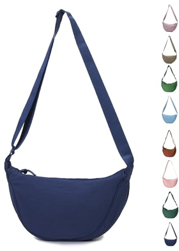 LOCCY Damen Halbmond Crossbody Schultertasche, Hobo Halfmoon Bag Einfarbige Nylon Crossbody Bag Damen Halbmond Schultertasche mit verstellbarer Schultergurt für Frauen Mädchen