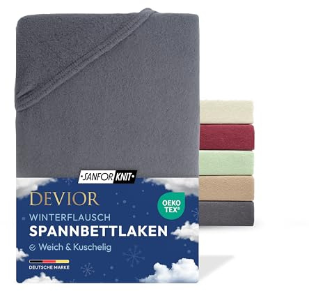 Devior Winterflausch Fleece Spannbettlaken, Anthrazit, 90x200–100x200 – Weich, wärmend & pflegeleicht aus 80% Baumwolle – Winterbettlaken mit Gummizug in edler Farbe für kalte Nächte