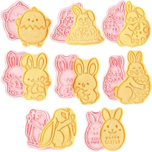 PTaizjjz Oster-Ausstechformen-Set, 8 Stück, Oster-Keksausstecher, Hasen-Ausstechformen, Kunststoff-Keksausstecher für Ostern, DIY, Backen, Partyzubehör, Dekorationen