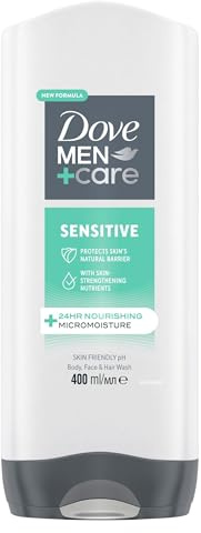 Dove Men+Care Sensitive 3-in-1 Hair, Face and Body Wash Body Cleanser shower gel with 24 hour nourishing MicroMoisture technology for healthier, smoother-feeling skin 6x 400 ml