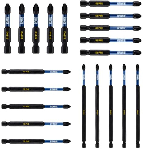20 x PH2 Impact Screwdriver Driver Bits Set x 50mm 75mm 100mm & 150mm Long | Magnetic Phillips No.2 Heavy Duty Impact Driver Bit Set. Extra Long PH2 Bits. Hex Shank. Cross Head
