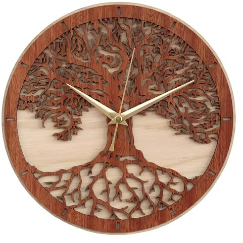 Generico Orologio da Parete in Legno - Design Albero della Vita, Orologio Silenzioso Moderno per Soggiorno, Decorazione Unica Ed Elegante (36CM)