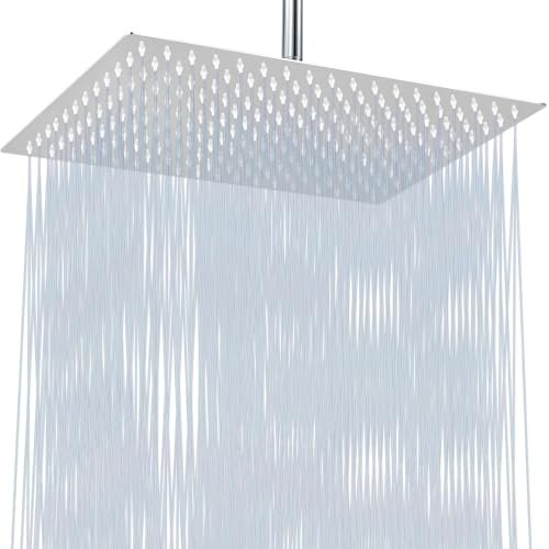 Soffione Doccia a Pioggia Extra Large, Soffione Doccia Rettangolare in Acciaio Inossidabile ad Alto Flusso, Rivestimento Per Doccia a Cascata, Montaggio a Soffitto o a Parete (40 cm x 30 cm, Cromato)