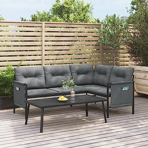 IKAYAA Balkon Sofa, Gartensofa, Lounge Möbel Outdoor, Gartenlounge, Lounge Outdoor, Gartenmöbel Set, Stahl und Textilene Anthrazit