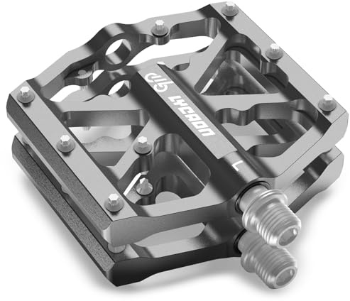 LYCAON Fahrradpedale, Rennrad/Mountainbike MTB Pedale, 3 Lager CNC Aluminiumlegierung rutschfeste 9/16'' CR-MO Spindel Fahrrad Pedal, BMX Mountain Road Bike Anti-Rutsch Flachpedale (Titaniumgrau)