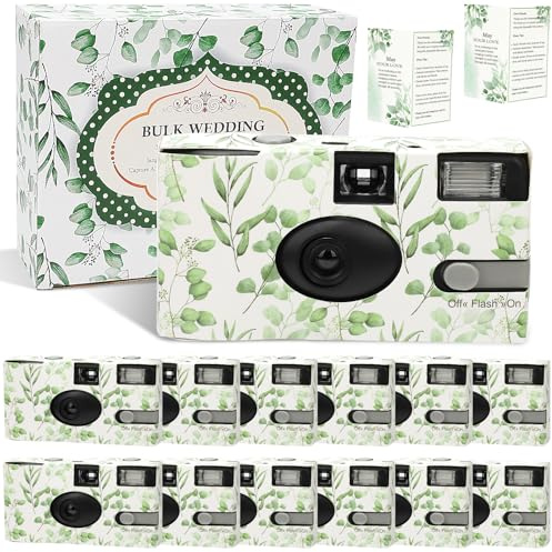 Entallor 12 Pack Disposable Cameras Bulk for Wedding, Eucalyptus Single-Use 35mm Film Disposable Camera with Flash, ISO 400 17 Exposures for Outdoor Travel Gathering Anniversary Birthday Party Supply