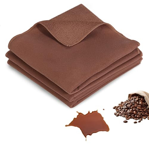 Wusboo Set de 3 Paños Microfibra para Barista - Paños Mágicos 500GSM para Máquinas de Café y Portafiltros - Bayetas Superabsorbentes para Cocina y Limpieza de Autos - Sin Rayas - 30x30 cm, Marrón