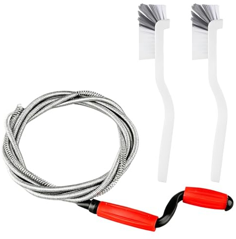 Spring Steel Drain Snake, Professional Auger Unblocker with 2 Pcs Groove Brushes, Heavy-Duty Flexible Cleaning Rod for Sink Bathroom Toilet Shower Drain Clog Removal