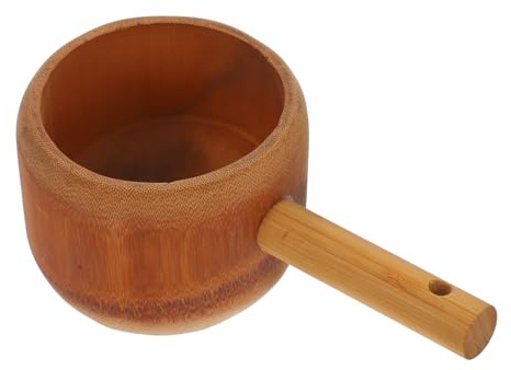 VALICLUD Ergonomic Solid Wood Ladle Spoon with Handle Multipurpose Kitchen Wooden Scoop for Salt Rice Water Dipper Bamboo Design for Kitchen and Bathroom Use