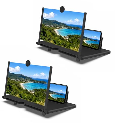 12 Screen Magnifier Newest Version, 3D Pull-Out HD Screen Phone Projector, Foldable Phone Stand with Screen Magnifier, for Watching Movies Playing Games, Supports All Smartphones (2*Black)