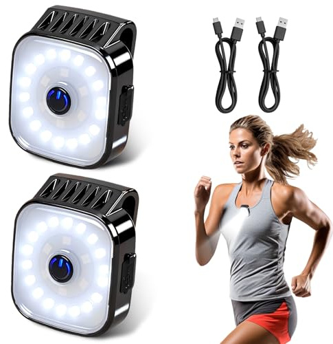 Swiftctrl Lot de 2 lampes de course à clip USB - Lampe de course à pied - Clip USB - Avec 4 modes d'éclairage - Lampe de sécurité pour jogging, escalade, coureur, pêche, camping, randonnée