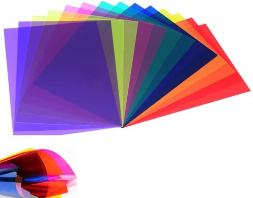 Correction Gel Light Filter,12 PCS Colors Gel Light Filter,A4 Coloured Transparent PVC Plastic Sheets Semi-Transparent PP Film for Photography Lighting,Stage Effects (29.7x21cm)