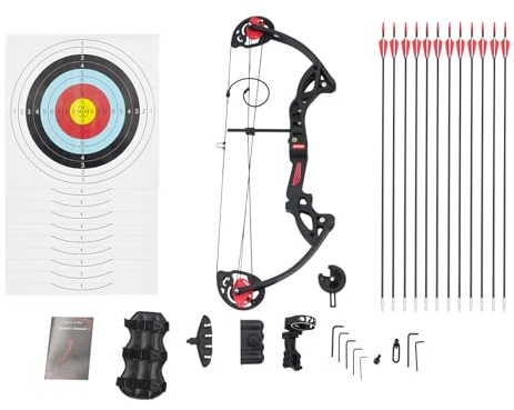 DSYOGX Juego de arco compuesto y flecha, 16-29 libras, peso ajustable para jóvenes, arco compuesto de arco, con una visera de un pin con libélula y un cojín de flecha, para adolescentes y niños (negro