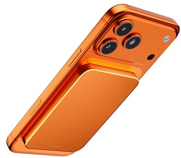 kstime Magnetische powerbank, 5000 mAh, 8 mm, ultradünnes Titan-Design, PD20W, kabelloses tragbares Ladegerät mit USB-C-Eingang und Ausgang, kompatibel mit iPhone 17/16/15/14/13/12 Serie Orange
