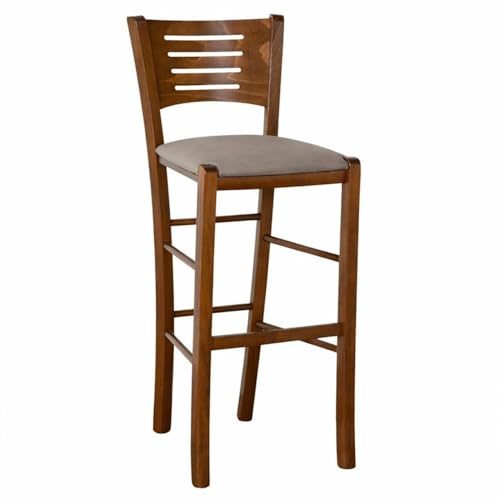 OKAFFAREFATTO MADDALONI Tabouret haut de bar Vérone bois noyer foncé h 73 avec assise rembourrée tourterelle