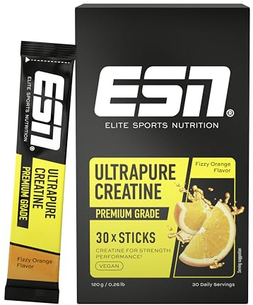 ESN Ultrapure Creatine Monohydrate Sticks, 30 Sticks, 30 Portionen | Fizzy Orange, Creatin Pulver, mikrofein & perfekt löslich, vegan - made in Germany