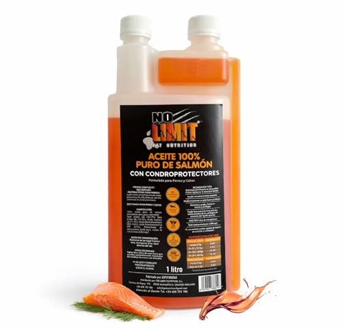 NO Limit - Olio di salmone per cani e gatti con condroprotettore - Olio di salmone per cani ricco di Omega 3 per articolazioni, pelle e capelli sani (1L)