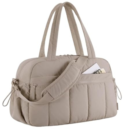 Gesteppte, gepolsterte Reisetasche for Damen und Herren, Fitnessstudio, Wochenendtaschen mit Nassfach und abnehmbarem Riemen, Reisehandtasche, leicht, for Fitness, Windel, Schule (braun)