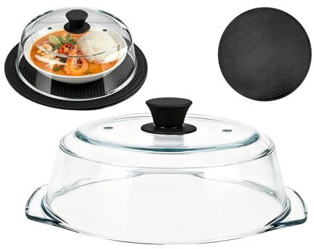 Glas-Mikrowellenabdeckung Für Lebensmittel – Transparenter, Wiederverwendbarer Heizdeckel Mit Silikongriff | Mikrowellen-Tellerabdeckung Zum Kochen, Dämpfen, Aufwärmen, Aufbewahren, Ofen, Geschirr, Te