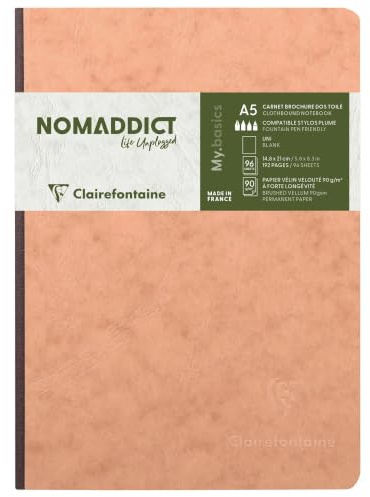 Clairefontaine 79540C - Notizbuch / Kladde AgeBag DIN A5, Leinenoptil, 96 Blatt, blanko, Tabakbraun, 1 Stück