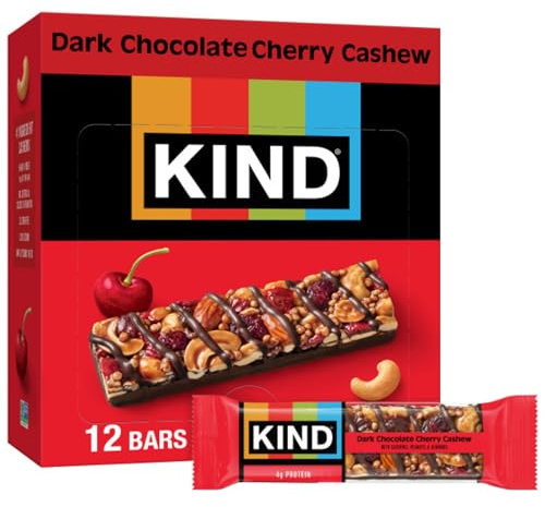 KIND Healthy Snacks Bars, Dark Chocolate Cherry Cashew, Gluten Free, High Fiber Snacks, 4g Protein, 12 Count