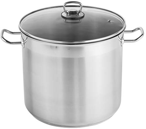 Haushalt Internacional Olla universal con tapa de cristal (15 l y 28 cm), olla grande de acero inoxidable, para inducción, gas, eléctrica, vitrocerámica, ideal