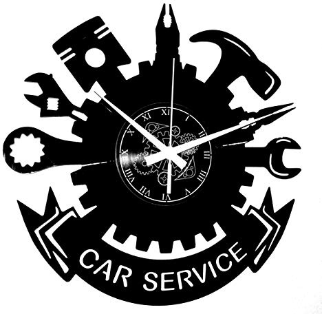 Instant Karma Clocks | Werkstatt Autowerkstatt Wanduhr Car Service mit Werkzeug-Motiv | Geräuschlosem Quarzwerk | Geschenkidee für Küche, Schlafzimmer, Wohnzimmer Karosseriebau