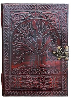 Journal en cuir A5 avec fermoir arbre de vie en relief - Carnet vierge fait à la main - Pour homme et femme - Papier non ligné - Meilleur cadeau - Carnet de croquis - Journal de voyage pour écrire un