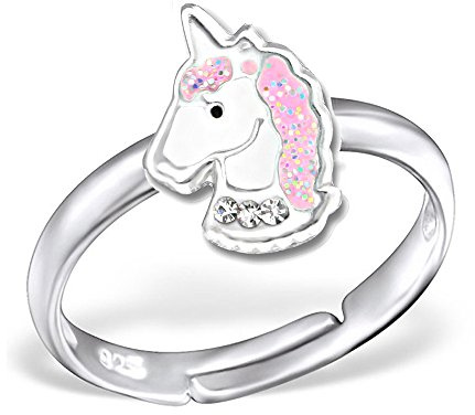Mädchen Ring echt 925 Sterling Silber mit Zirkonia Kinder Schmuck Fingerring Kristall Glitzer Einhorn Pferd K244 Rosa Klar
