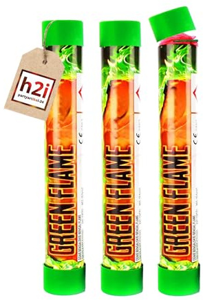 h2i Bengalo - Bengalfeuer | 3 St. | Grün | 40 s | Kraftvolle Handfackel für spektakuläre Lichteffekte | Leuchtfackel & Lanzenlicht mit heller Flamme & Rauch | Ideal für Partys & Events | Kat F1